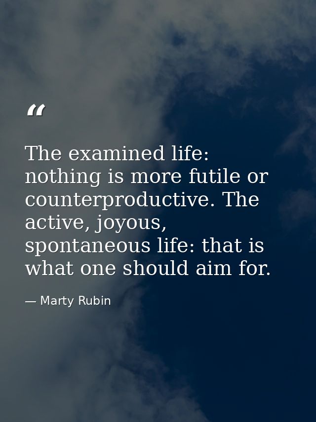 The examined life: nothing is more futile or counterproductive. The active, joyous, spontaneous life: that is what one s — Marty Rubin