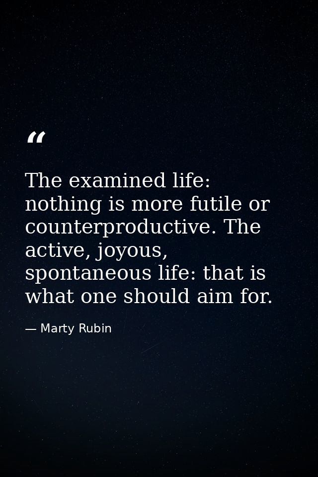 The examined life: nothing is more futile or counterproductive. The active, joyous, spontaneous life: that is what one s — Marty Rubin