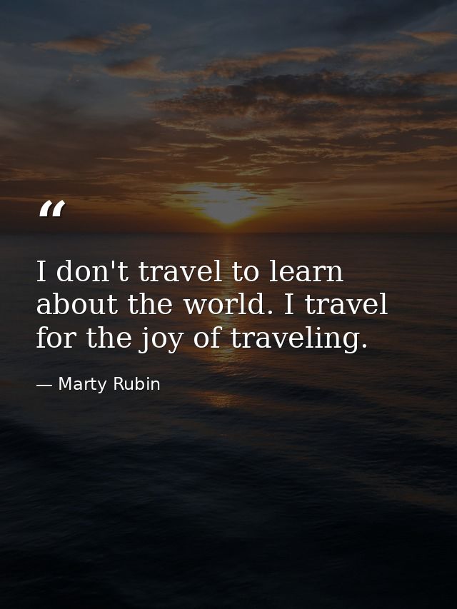 I don't travel to learn about the world. I travel for the joy of traveling. — Marty Rubin
