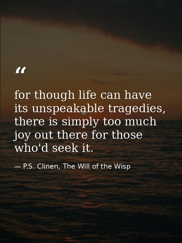 for though life can have its unspeakable tragedies, there is simply too much joy out there for those who'd seek it. — P.S. Clinen, The Will of the Wisp