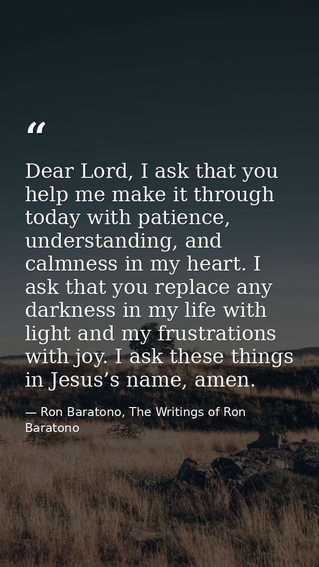 Dear Lord, I ask that you help me make it through today with patience, understanding, and calmness in my heart. I ask th — Ron Baratono, The Writings of Ron Baratono
