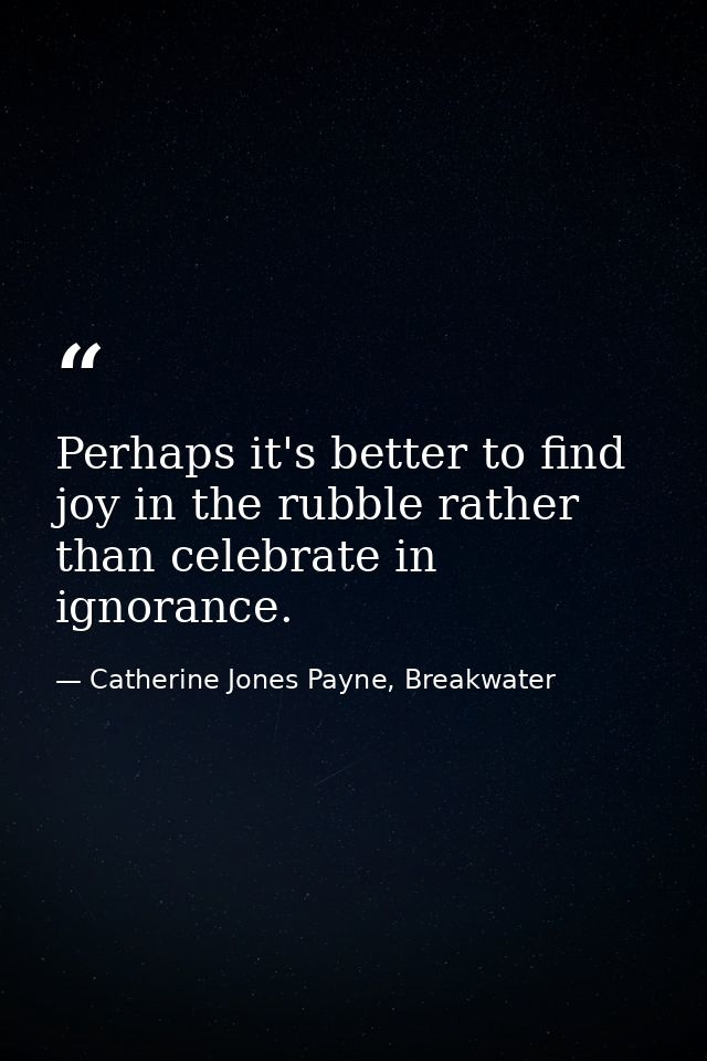 Perhaps it's better to find joy in the rubble rather than celebrate in ignorance. — Catherine Jones Payne, Breakwater