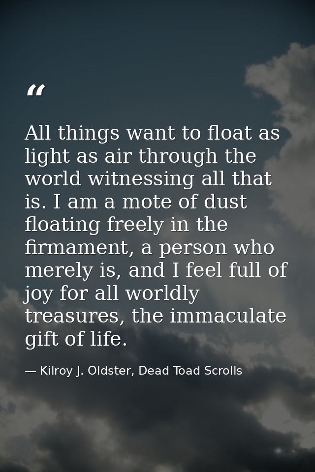 All things want to float as light as air through the world witnessing all that is. I am a mote of dust floating freely i — Kilroy J. Oldster, Dead Toad Scrolls