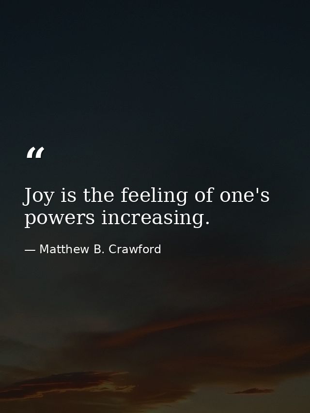 Joy is the feeling of one's powers increasing. — Matthew B. Crawford