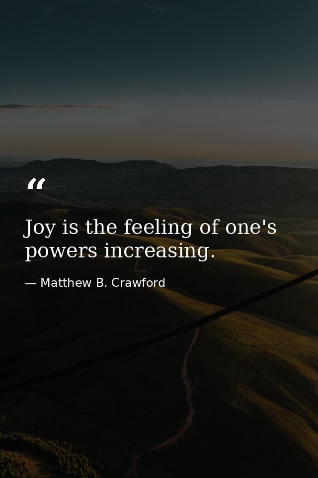 Joy is the feeling of one's powers increasing. — Matthew B. Crawford