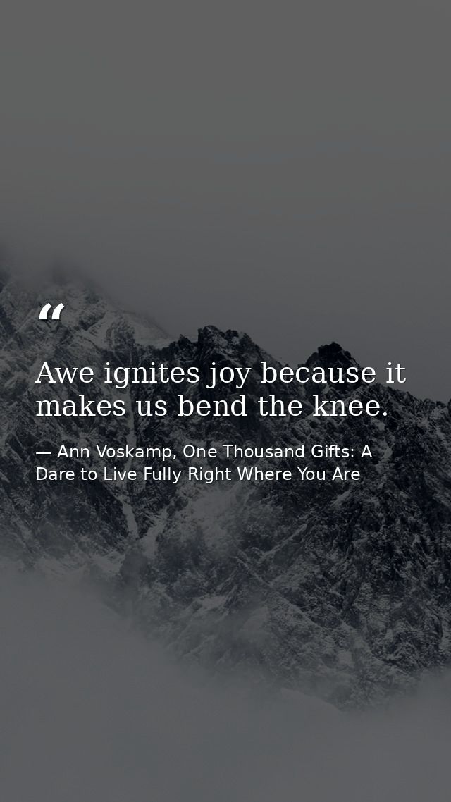 Awe ignites joy because it makes us bend the knee. — Ann Voskamp, One Thousand Gifts: A Dare to Live Fully Right Where You Are