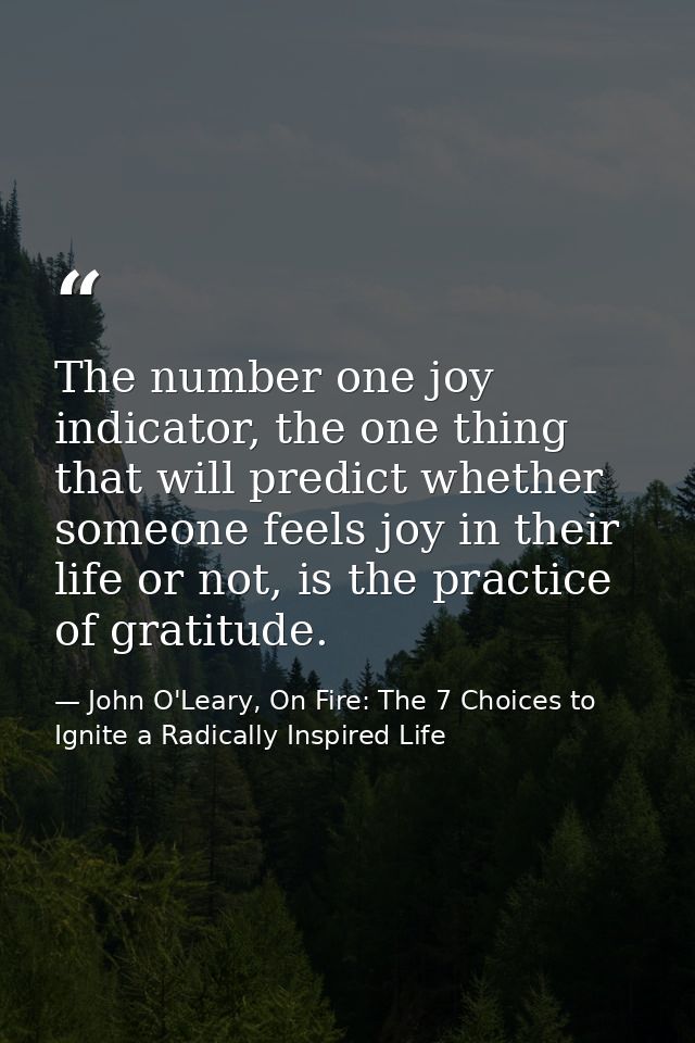 The number one joy indicator, the one thing that will predict whether someone feels joy in their life or not, is the pra — John O'Leary, On Fire: The 7 Choices to Ignite a Radically Inspired Life