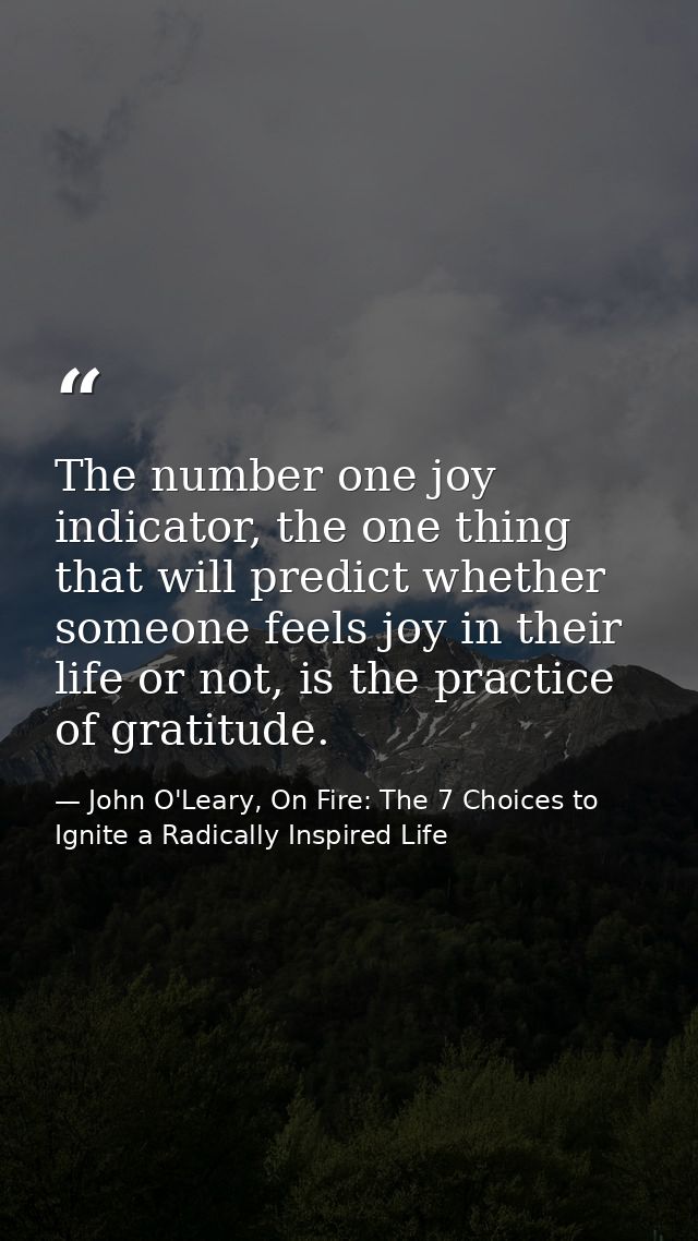 The number one joy indicator, the one thing that will predict whether someone feels joy in their life or not, is the pra — John O'Leary, On Fire: The 7 Choices to Ignite a Radically Inspired Life