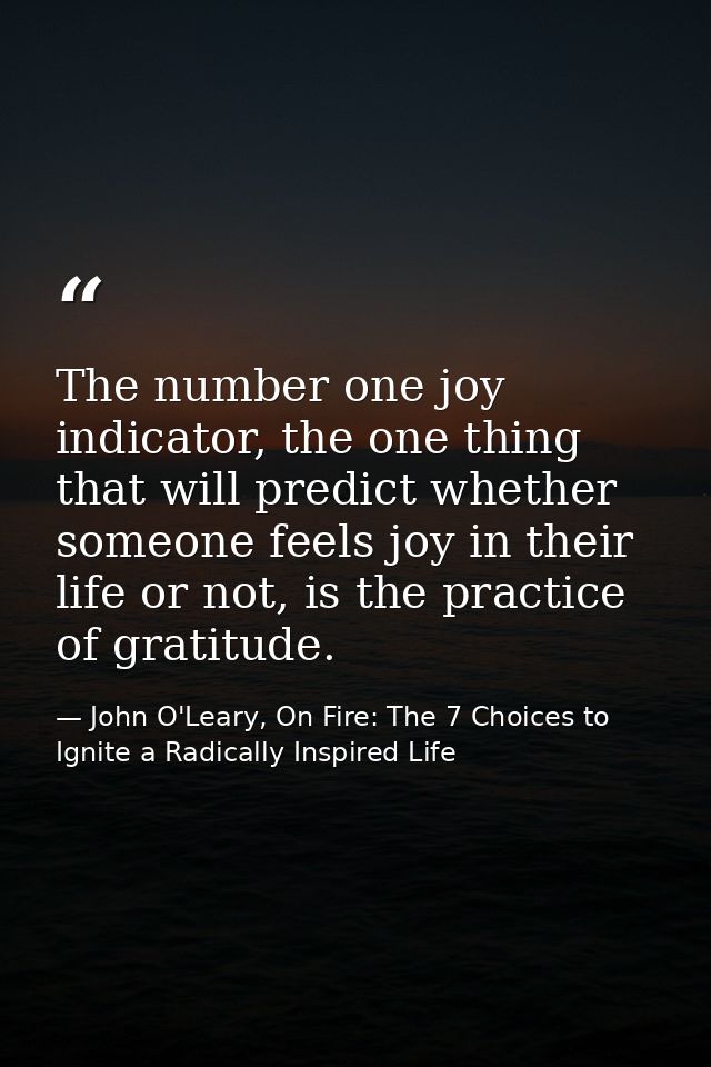 The number one joy indicator, the one thing that will predict whether someone feels joy in their life or not, is the pra — John O'Leary, On Fire: The 7 Choices to Ignite a Radically Inspired Life