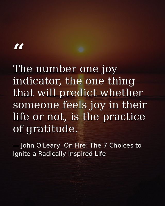 The number one joy indicator, the one thing that will predict whether someone feels joy in their life or not, is the pra — John O'Leary, On Fire: The 7 Choices to Ignite a Radically Inspired Life