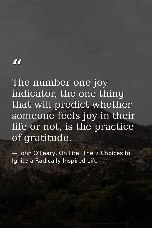 The number one joy indicator, the one thing that will predict whether someone feels joy in their life or not, is the pra — John O'Leary, On Fire: The 7 Choices to Ignite a Radically Inspired Life
