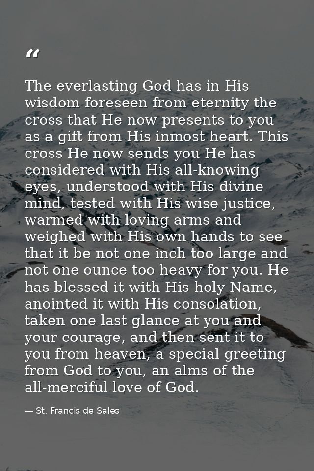 The everlasting God has in His wisdom foreseen from eternity the cross that He now presents to you as a gift from His in — St. Francis de Sales