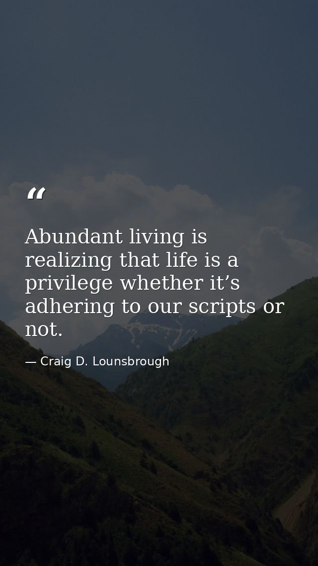 Abundant living is realizing that life is a privilege whether it’s adhering to our scripts or not. — Craig D. Lounsbrough