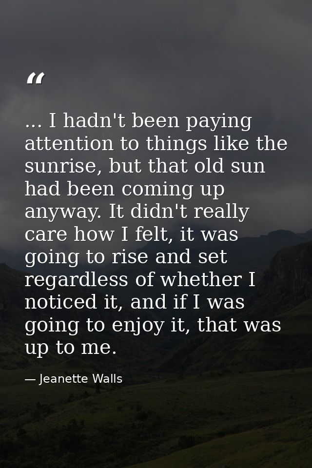 ... I hadn't been paying attention to things like the sunrise, but that old sun had been coming up anyway. It didn't rea — Jeanette Walls