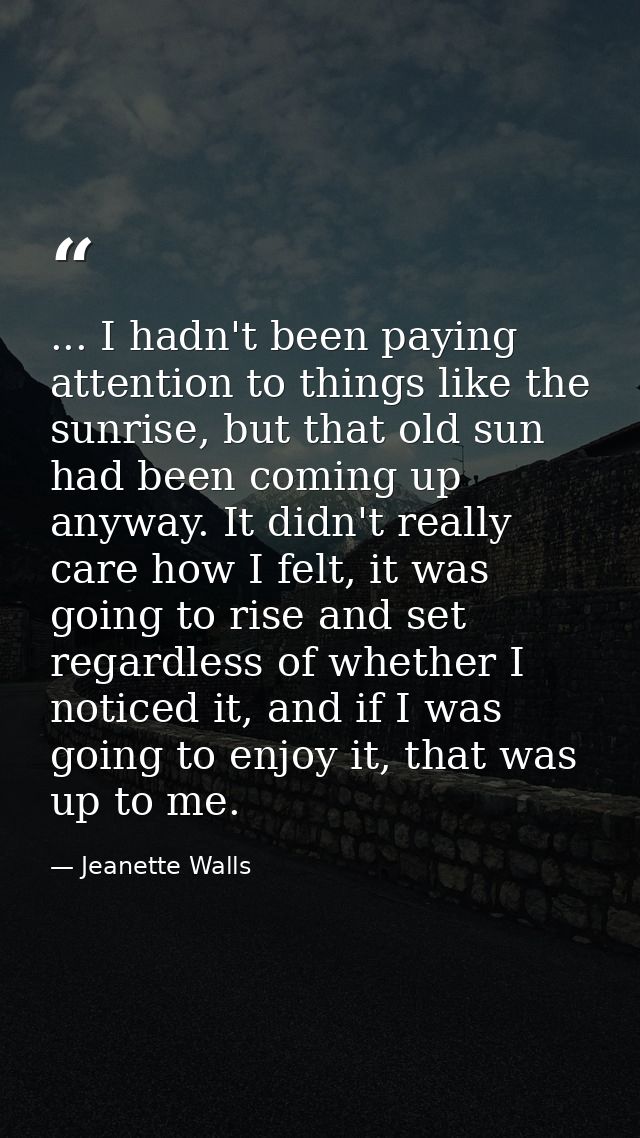 ... I hadn't been paying attention to things like the sunrise, but that old sun had been coming up anyway. It didn't rea — Jeanette Walls