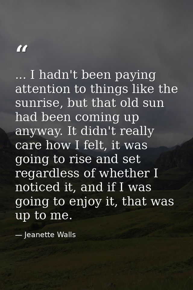 ... I hadn't been paying attention to things like the sunrise, but that old sun had been coming up anyway. It didn't rea — Jeanette Walls