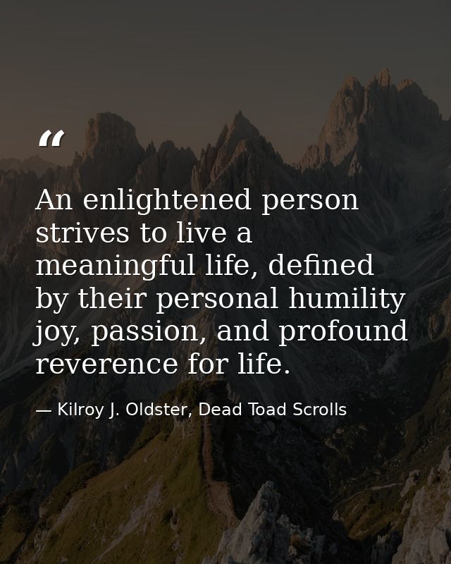 An enlightened person strives to live a meaningful life, defined by their personal humility joy, passion, and profound r — Kilroy J. Oldster, Dead Toad Scrolls