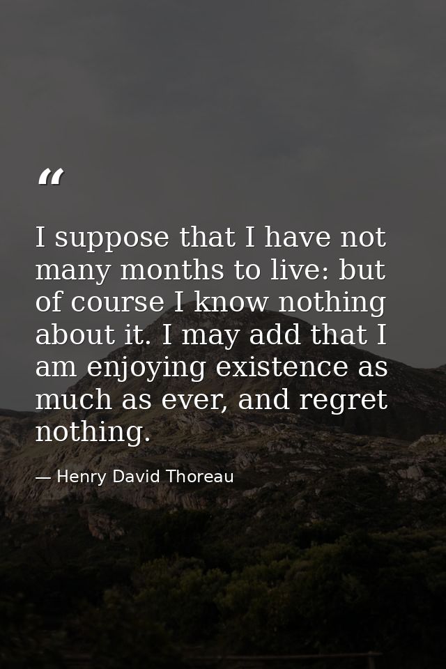 I suppose that I have not many months to live: but of course I know nothing about it. I may add that I am enjoying exist — Henry David Thoreau