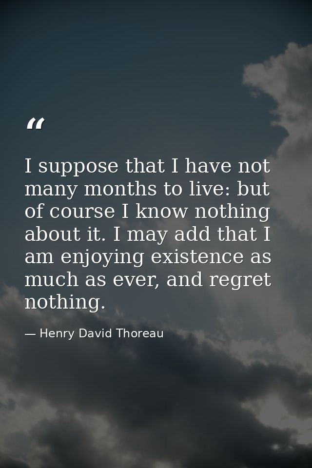 I suppose that I have not many months to live: but of course I know nothing about it. I may add that I am enjoying exist — Henry David Thoreau
