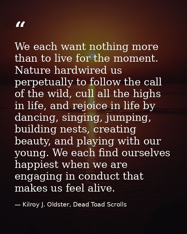 We each want nothing more than to live for the moment. Nature hardwired us perpetually to follow the call of the wild, c — Kilroy J. Oldster, Dead Toad Scrolls