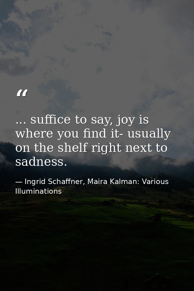 ... suffice to say, joy is where you find it- usually on the shelf right next to sadness. — Ingrid Schaffner, Maira Kalman: Various Illuminations