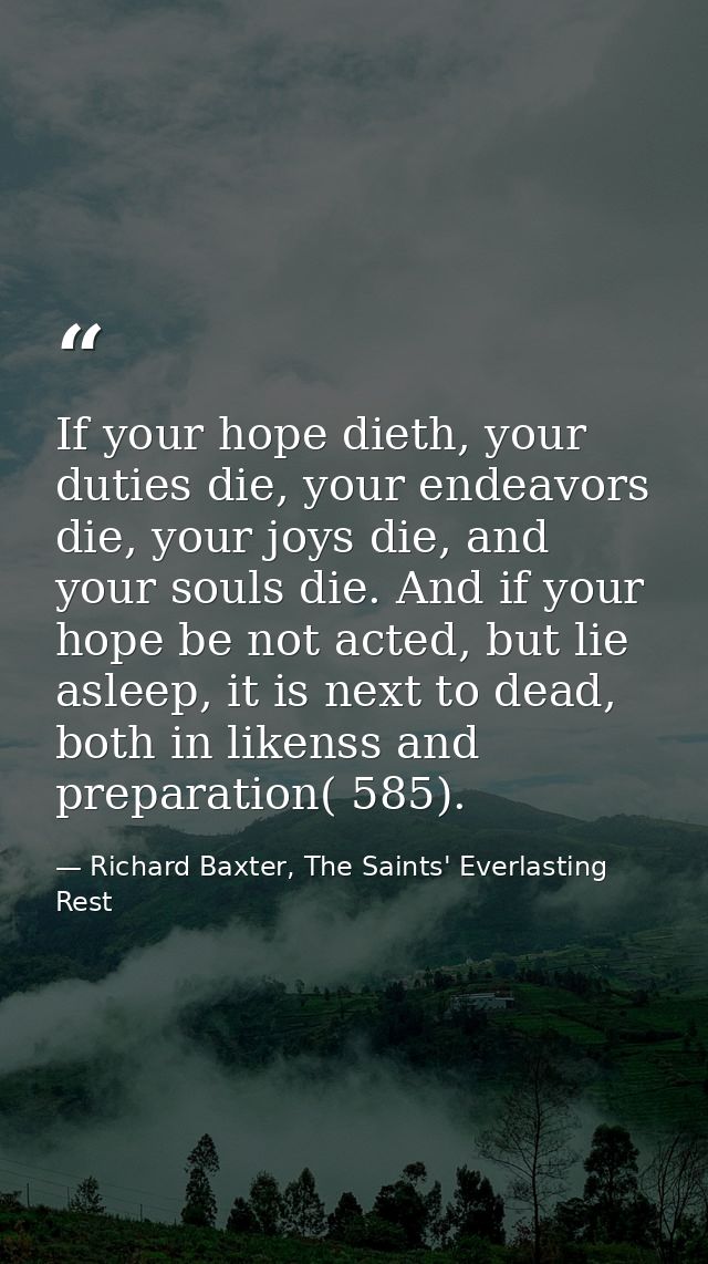 If your hope dieth, your duties die, your endeavors die, your joys die, and your souls die. And if your hope be not acte — Richard Baxter, The Saints' Everlasting Rest