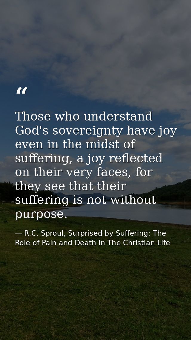 Those who understand God's sovereignty have joy even in the midst of suffering, a joy reflected on their very faces, for — R.C. Sproul, Surprised by Suffering: The Role of Pain and Death in The Christian Life