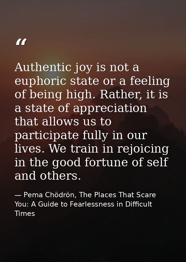 Authentic joy is not a euphoric state or a feeling of being high. Rather, it is a state of appreciation that allows us t — Pema Chödrön, The Places That Scare You: A Guide to Fearlessness in Difficult Times