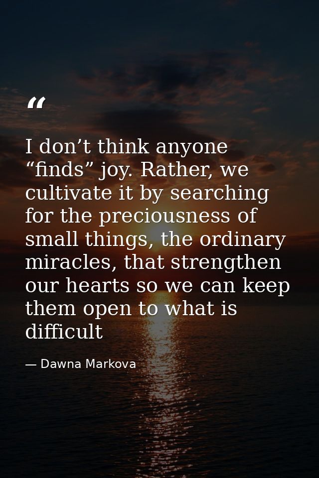 I don’t think anyone “finds” joy. Rather, we cultivate it by searching for the preciousness of small things, the ordinar — Dawna Markova