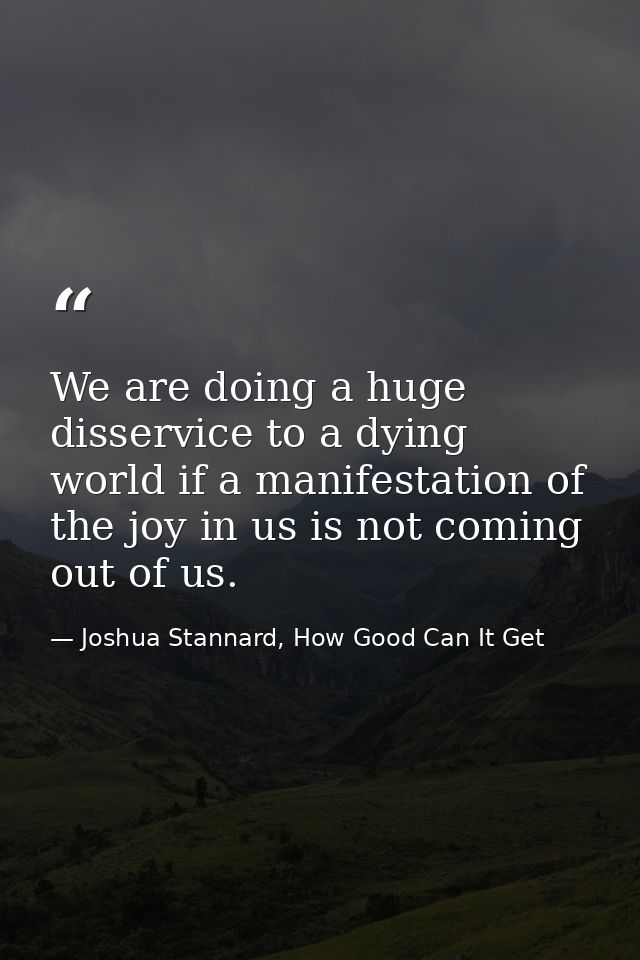 We are doing a huge disservice to a dying world if a manifestation of the joy in us is not coming out of us. — Joshua Stannard, How Good Can It Get