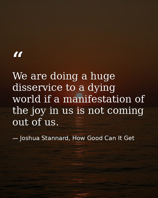 We are doing a huge disservice to a dying world if a manifestation of the joy in us is not coming out of us. — Joshua Stannard, How Good Can It Get