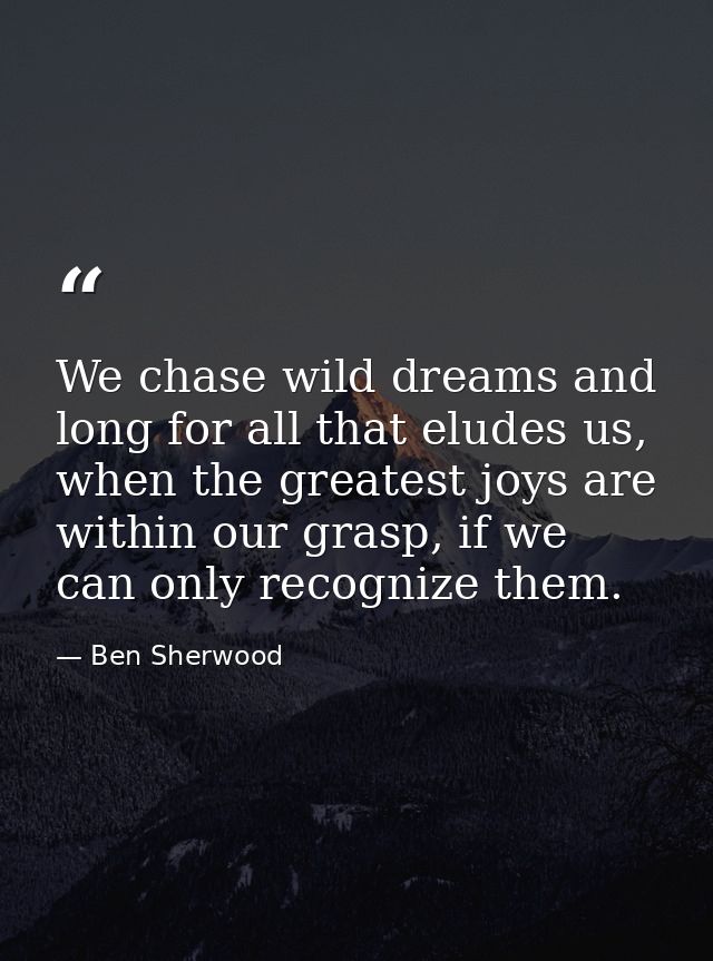 We chase wild dreams and long for all that eludes us, when the greatest joys are within our grasp, if we can only recogn — Ben Sherwood