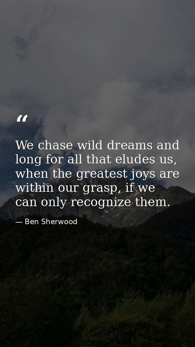 We chase wild dreams and long for all that eludes us, when the greatest joys are within our grasp, if we can only recogn — Ben Sherwood