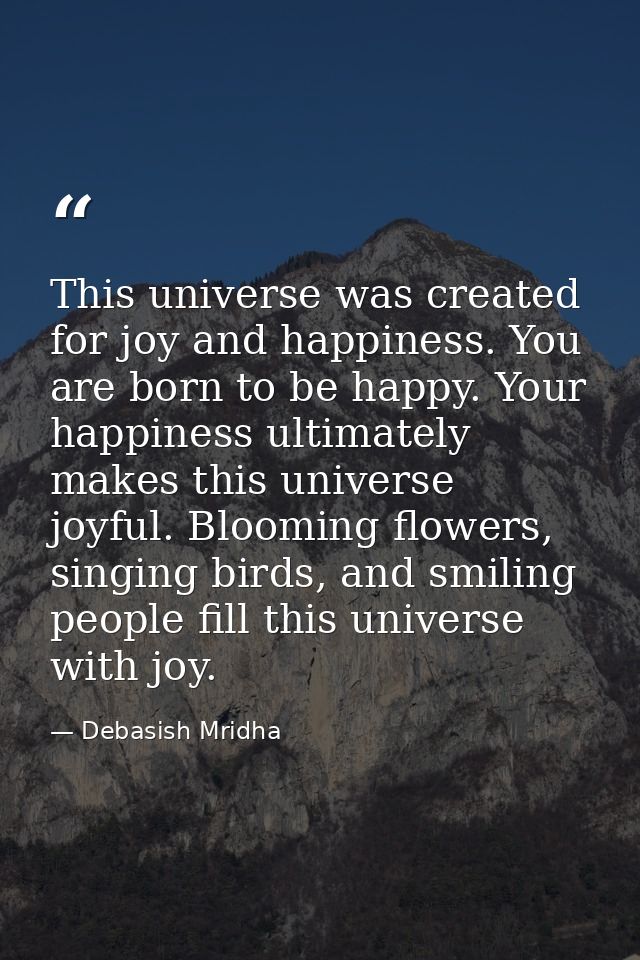 This universe was created for joy and happiness. You are born to be happy. Your happiness ultimately makes this universe — Debasish Mridha