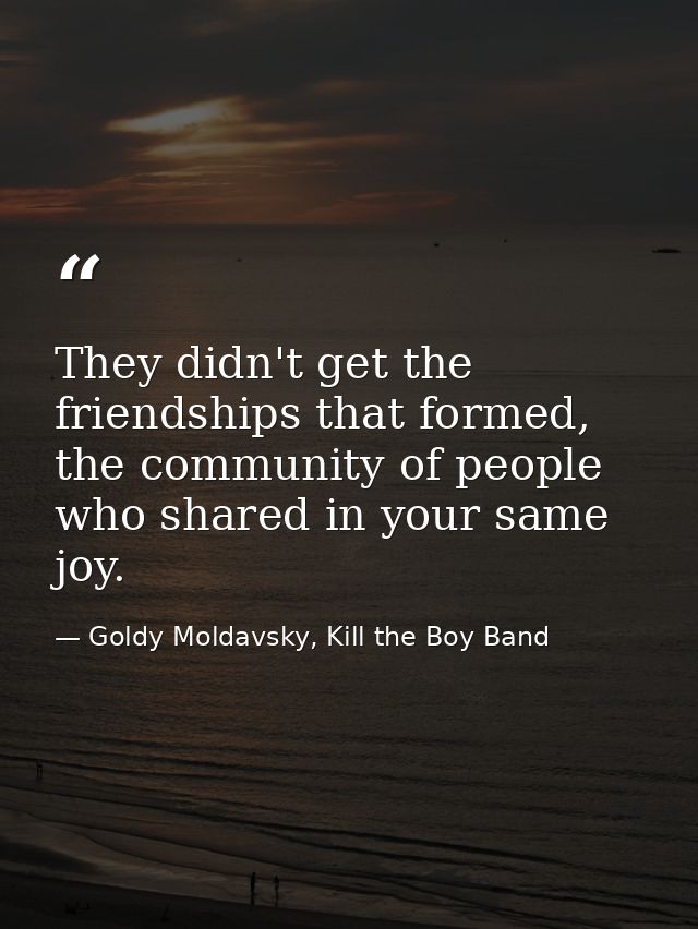They didn't get the friendships that formed, the community of people who shared in your same joy. — Goldy Moldavsky, Kill the Boy Band