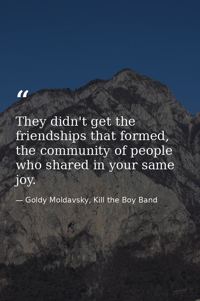 They didn't get the friendships that formed, the community of people who shared in your same joy. — Goldy Moldavsky, Kill the Boy Band