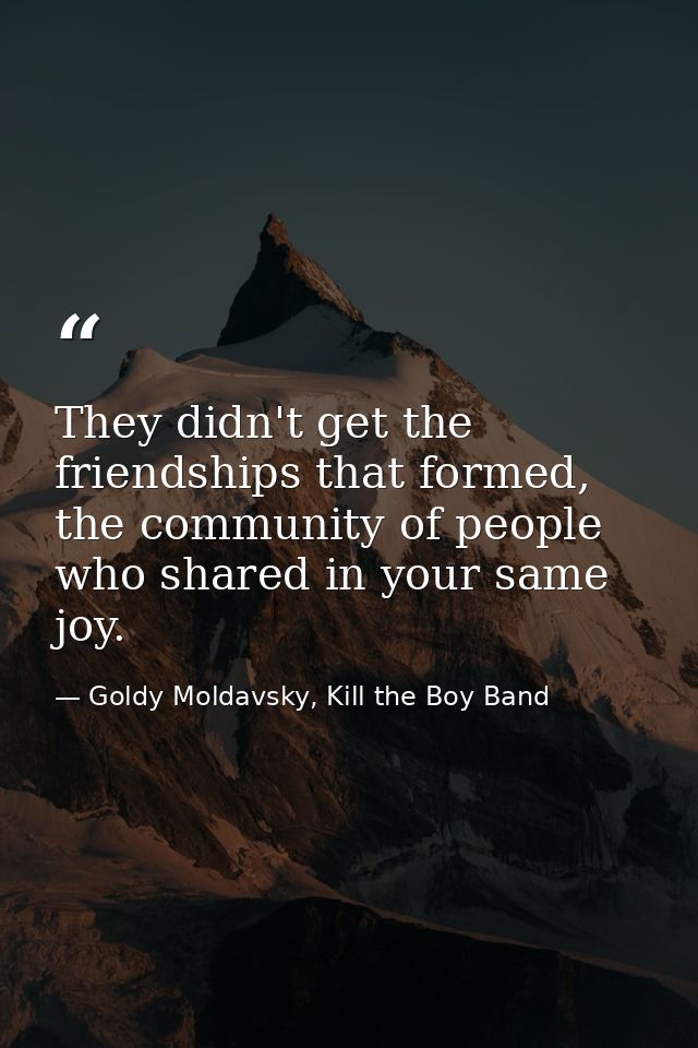 They didn't get the friendships that formed, the community of people who shared in your same joy. — Goldy Moldavsky, Kill the Boy Band