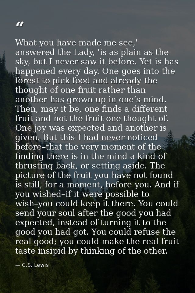 What you have made me see,' answered the Lady, 'is as plain as the sky, but I never saw it before. Yet is has happened e — C.S. Lewis