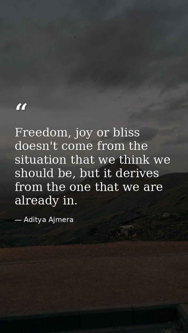 Freedom, joy or bliss doesn't come from the situation that we think we should be, but it derives from the one that we ar — Aditya Ajmera