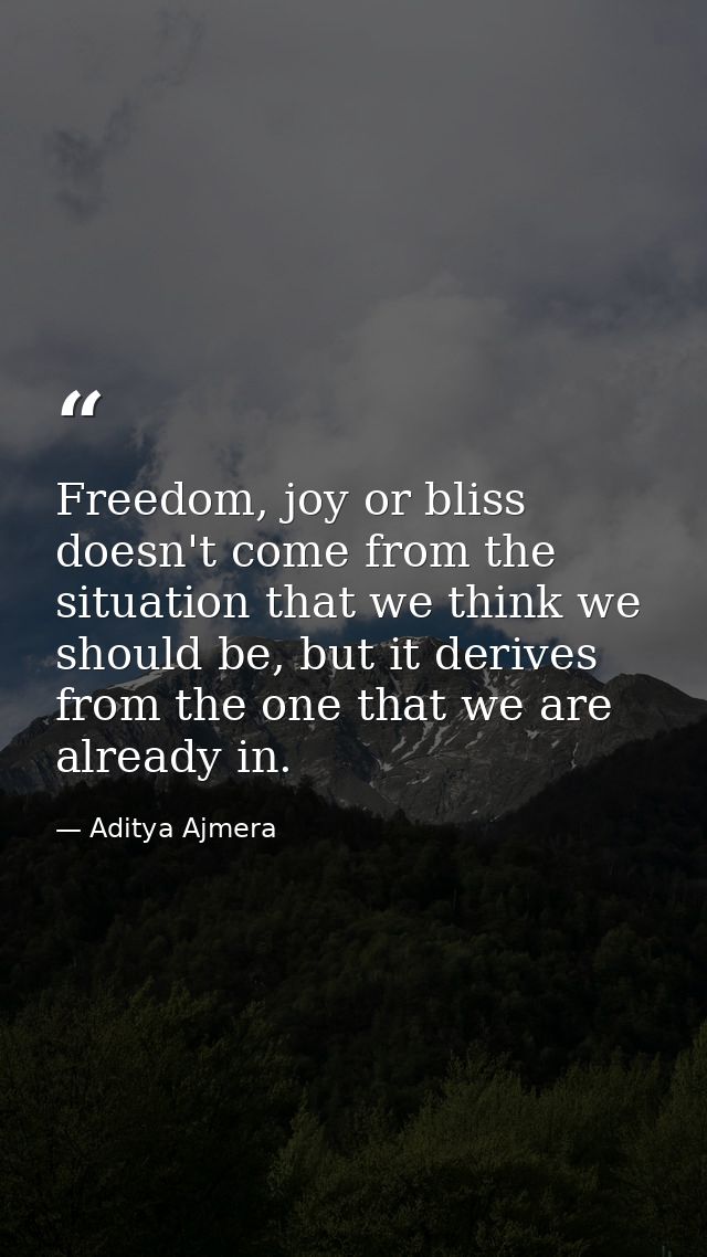 Freedom, joy or bliss doesn't come from the situation that we think we should be, but it derives from the one that we ar — Aditya Ajmera