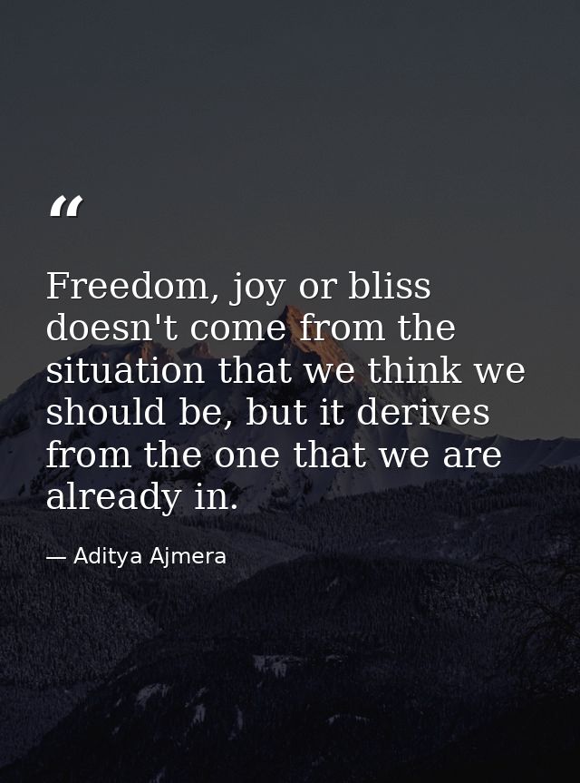 Freedom, joy or bliss doesn't come from the situation that we think we should be, but it derives from the one that we ar — Aditya Ajmera