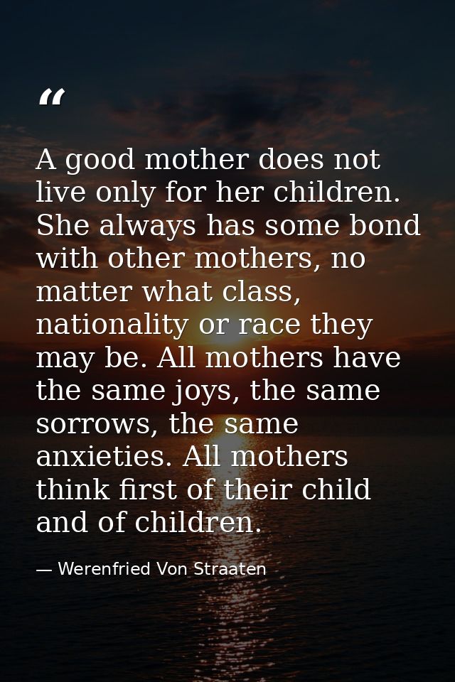 A good mother does not live only for her children. She always has some bond with other mothers, no matter what class, na — Werenfried Von Straaten