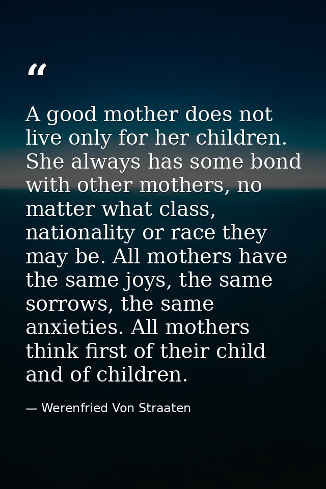 A good mother does not live only for her children. She always has some bond with other mothers, no matter what class, na — Werenfried Von Straaten