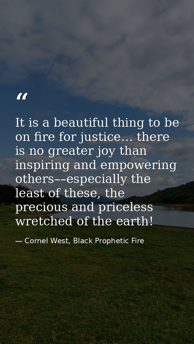 It is a beautiful thing to be on fire for justice… there is no greater joy than inspiring and empowering others––especia — Cornel West, Black Prophetic Fire