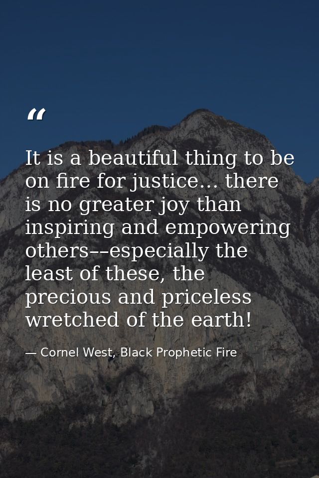 It is a beautiful thing to be on fire for justice… there is no greater joy than inspiring and empowering others––especia — Cornel West, Black Prophetic Fire