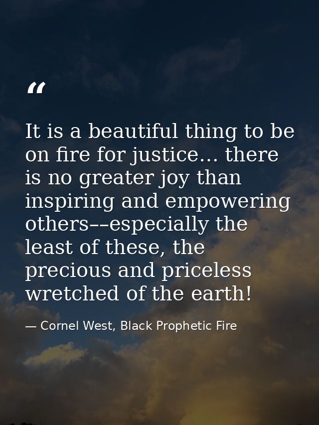 It is a beautiful thing to be on fire for justice… there is no greater joy than inspiring and empowering others––especia — Cornel West, Black Prophetic Fire