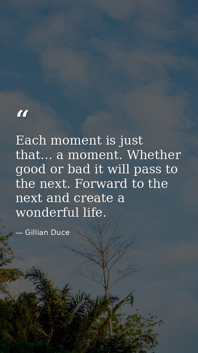 Each moment is just that... a moment. Whether good or bad it will pass to the next. Forward to the next and create a won — Gillian Duce