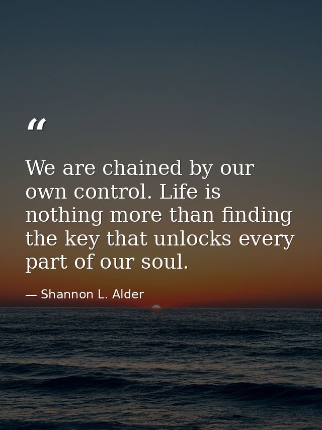 We are chained by our own control. Life is nothing more than finding the key that unlocks every part of our soul. — Shannon L. Alder