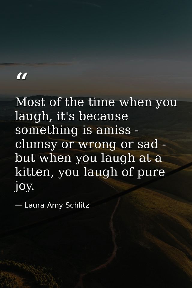 Most of the time when you laugh, it's because something is amiss - clumsy or wrong or sad - but when you laugh at a kitt — Laura Amy Schlitz
