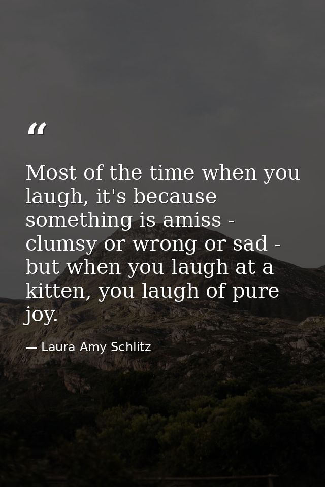 Most of the time when you laugh, it's because something is amiss - clumsy or wrong or sad - but when you laugh at a kitt — Laura Amy Schlitz